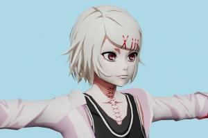 Juuzou Suzuya Tokyo-Ghoul, female, girl, woman, people, human, xna, characters, rigged